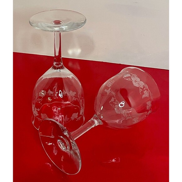 Vintage Grape Etch Wine Glass Goblet (s) LOT OF 2 Vine Leaf Optic Crystal - Picture 7 of 8